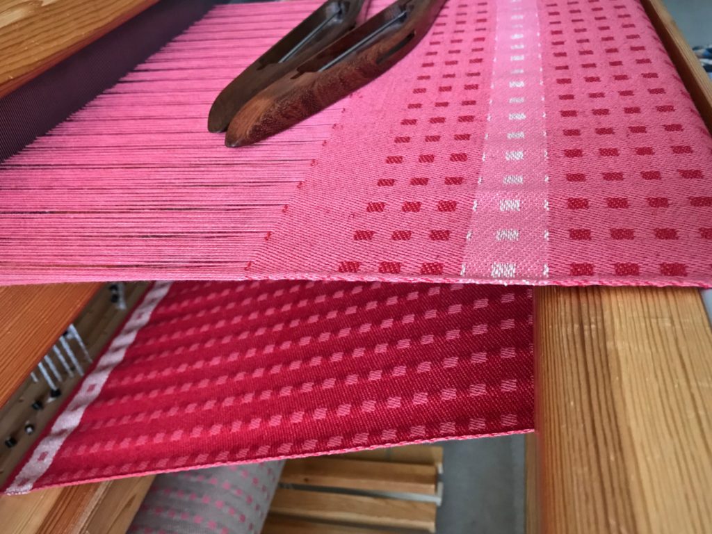 Square Dot towels. Red and white on coral!