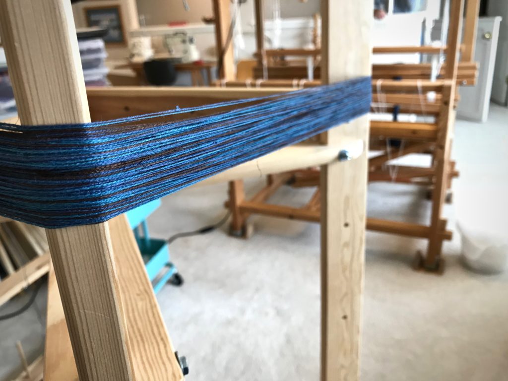 Warping reel with 16/2 linen for a new warp.