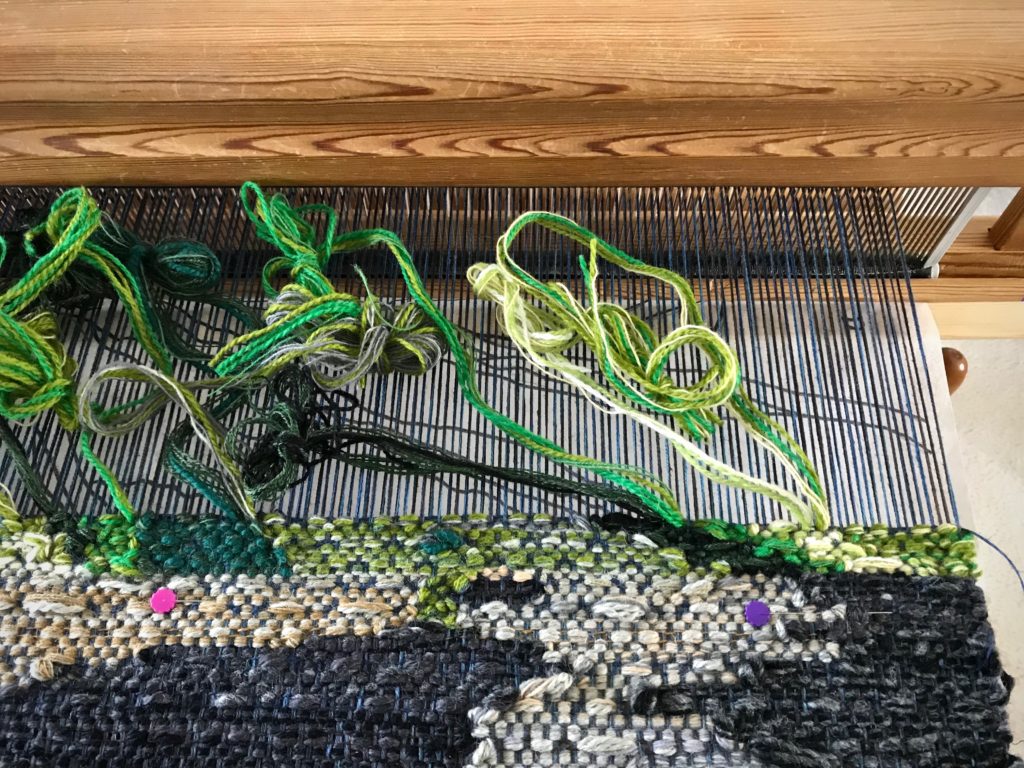 Practicing technique for a new tapestry on the Glimakra Ideal loom.