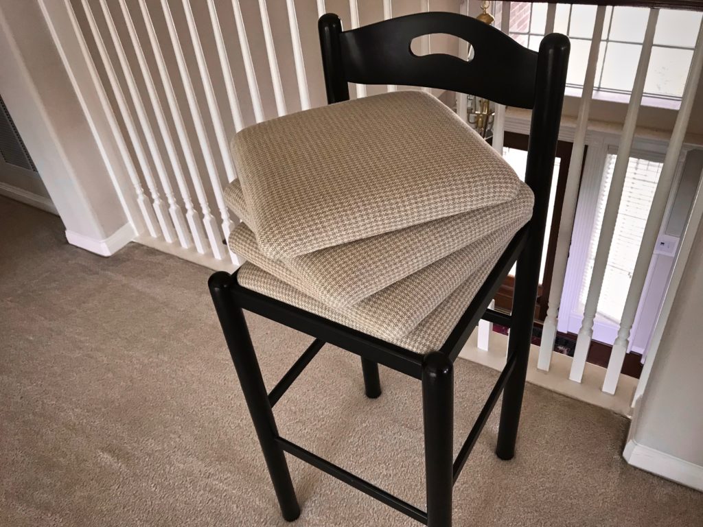 Handwoven linen upholstery. Newly covered chair seats.