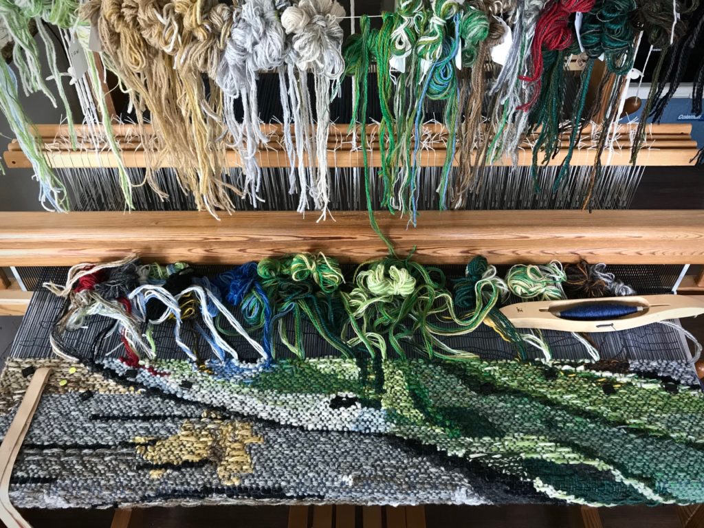 Weaving the lizard's mouth and eye. Tapestry fun!