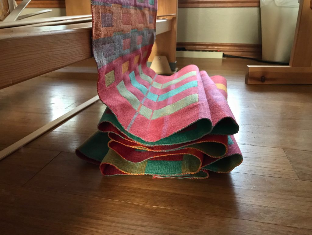 Cloth puddle of double weave towels. Cutting off!