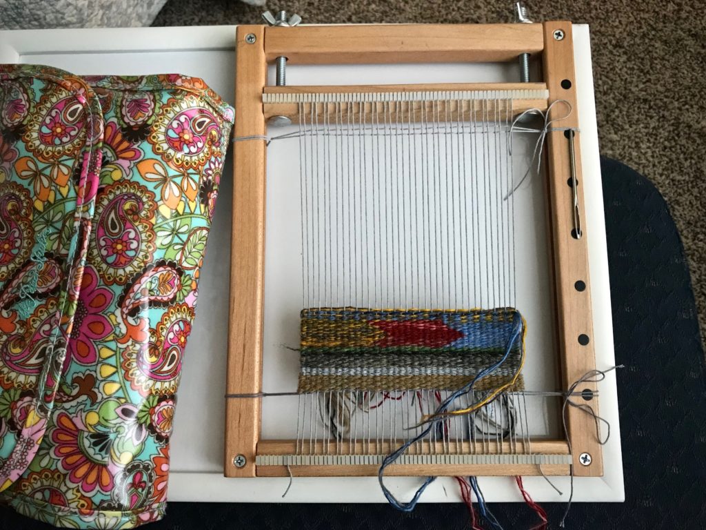 Small frame-loom tapestry. Travel weaving!