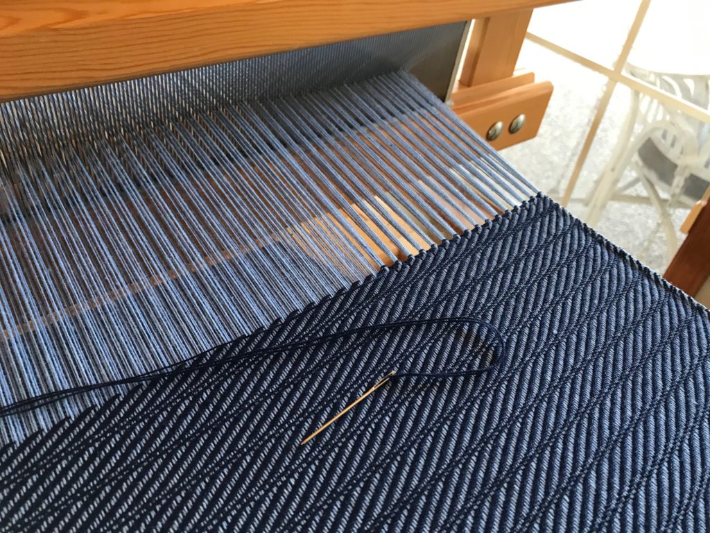 Hemstitching at the end of the cotton throw.