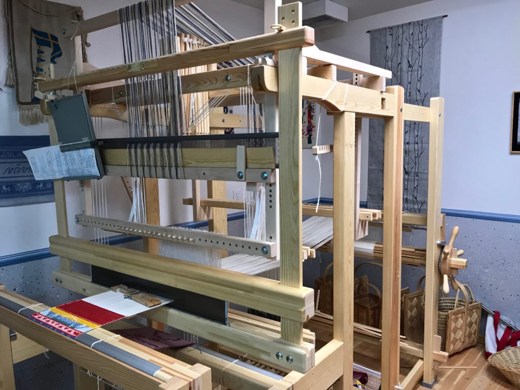 Single unit drawloom in Joanne Hall's weaving studio.