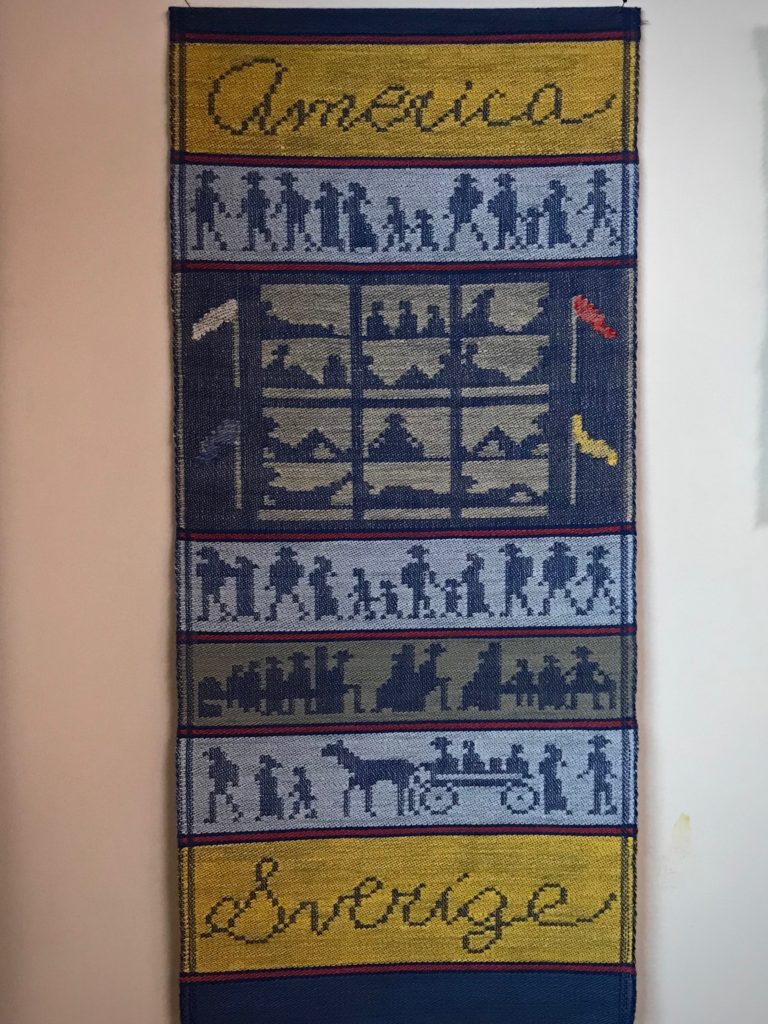 Story of the Immigrants, woven by Joanne Hall on single unit drawloom.