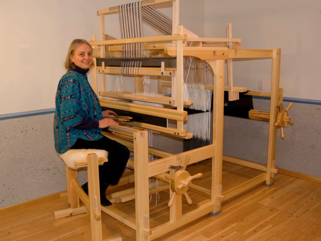 Joanne Hall at her single unit drawloom.