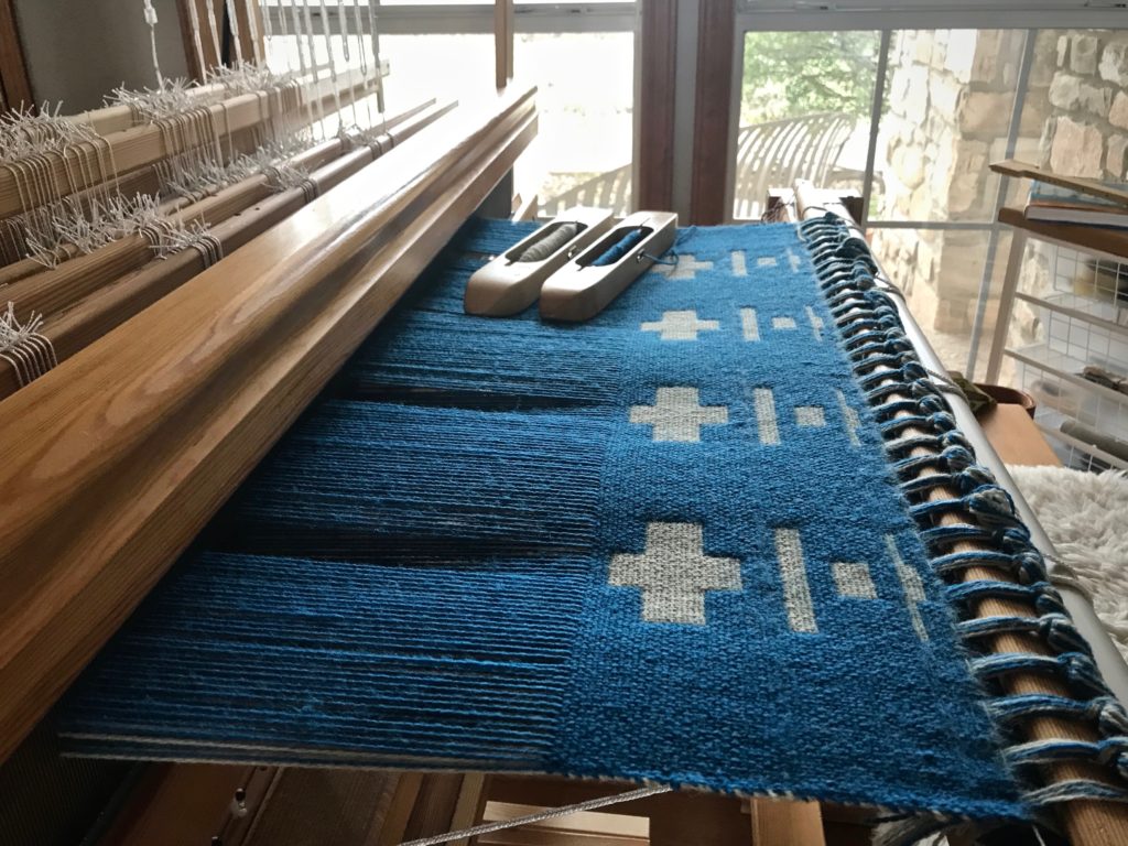 Blue wool double weave blanket on 12 shafts.