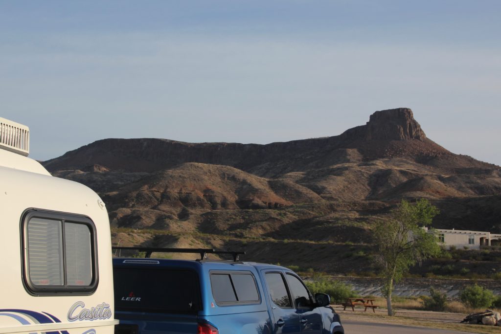 Casita in Maverick Ranch RV Park at the base of Lajitas Mesa.