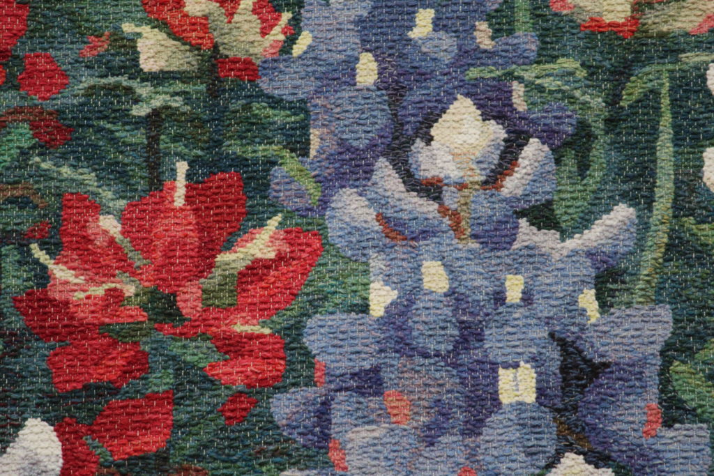 Detail of Texas Wildflowers, tapestry by Joanne Hall.