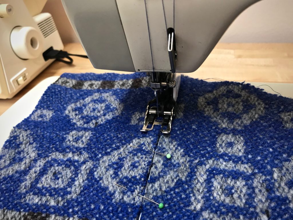 Sewing a vest from handwoven drawloom fabric.