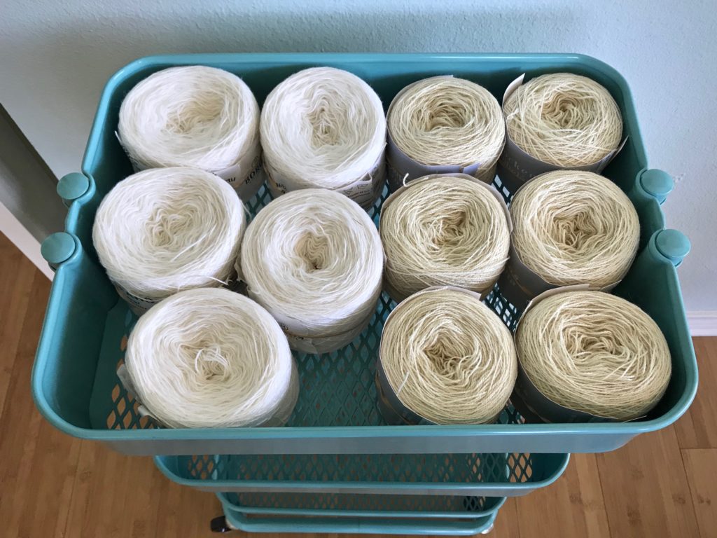 Weaving wool fabric for a Christmas tree skirt.