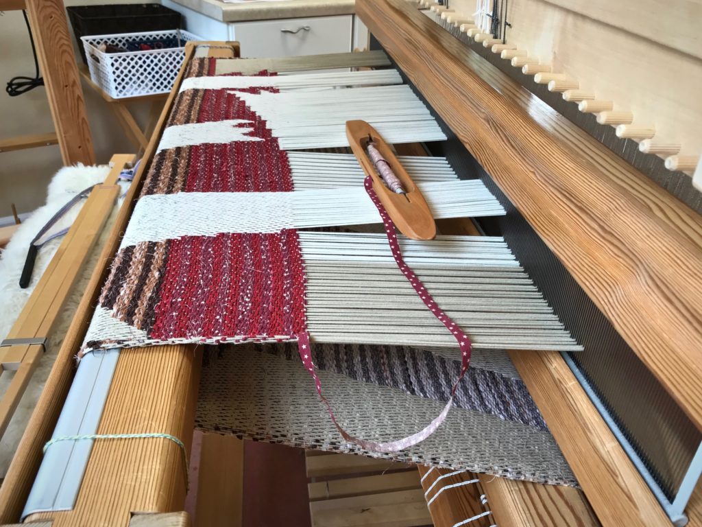 Drawloom rag rug on the loom.