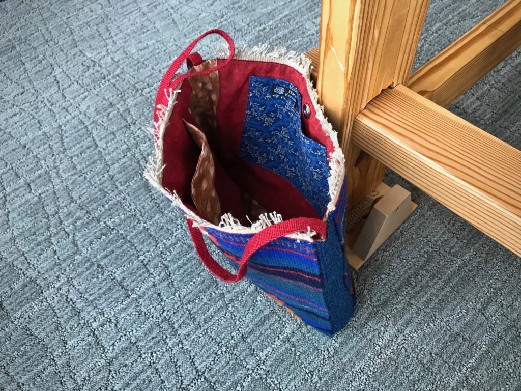 Inside of handwoven wool bag.