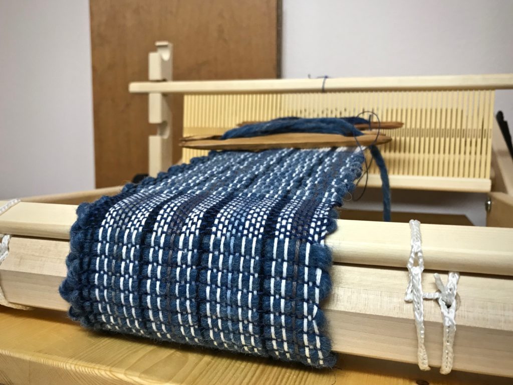 Mug rugs on my Glimakra Emilia rigid heddle loom.