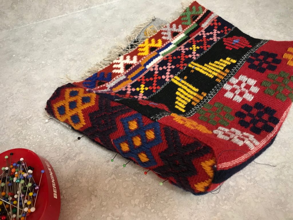 Making a bag from Swedish art weaves.