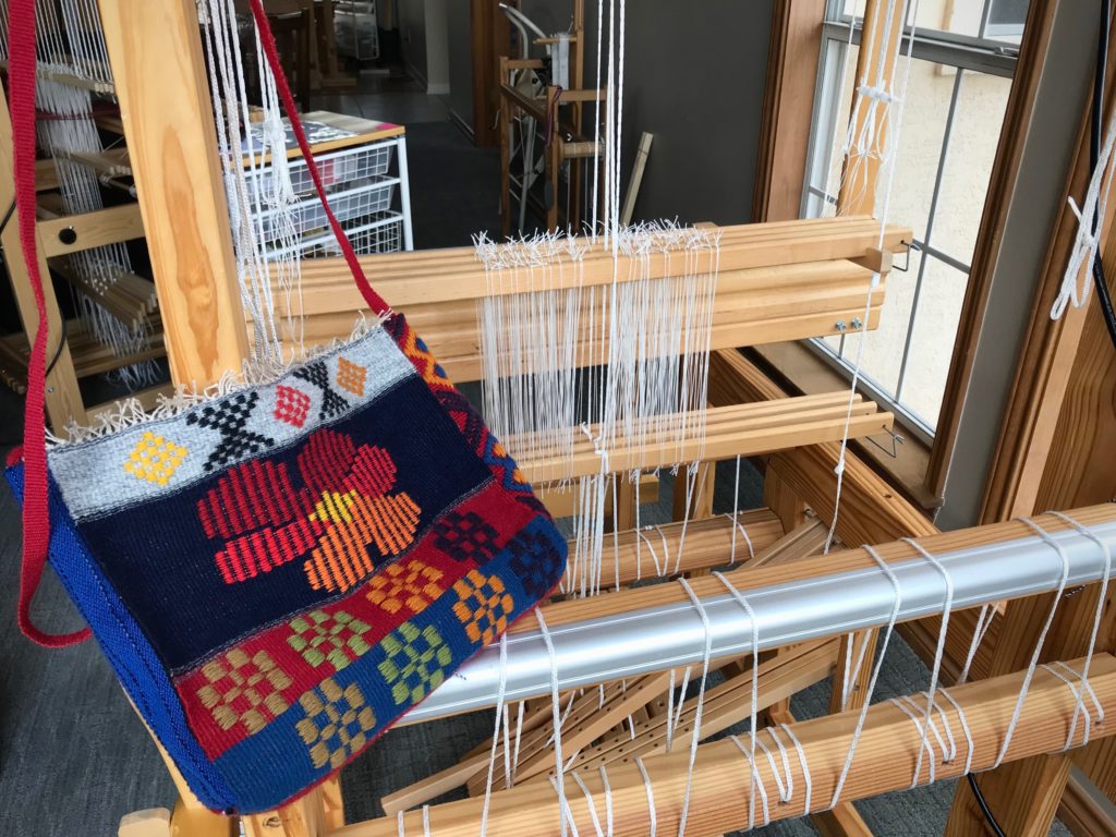 Handwoven bag made from Swedish art weaves.