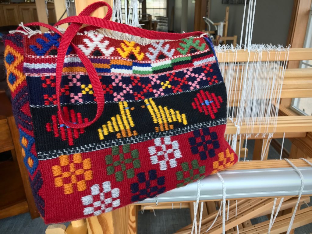 Handwoven bag made from Swedish art weaves.