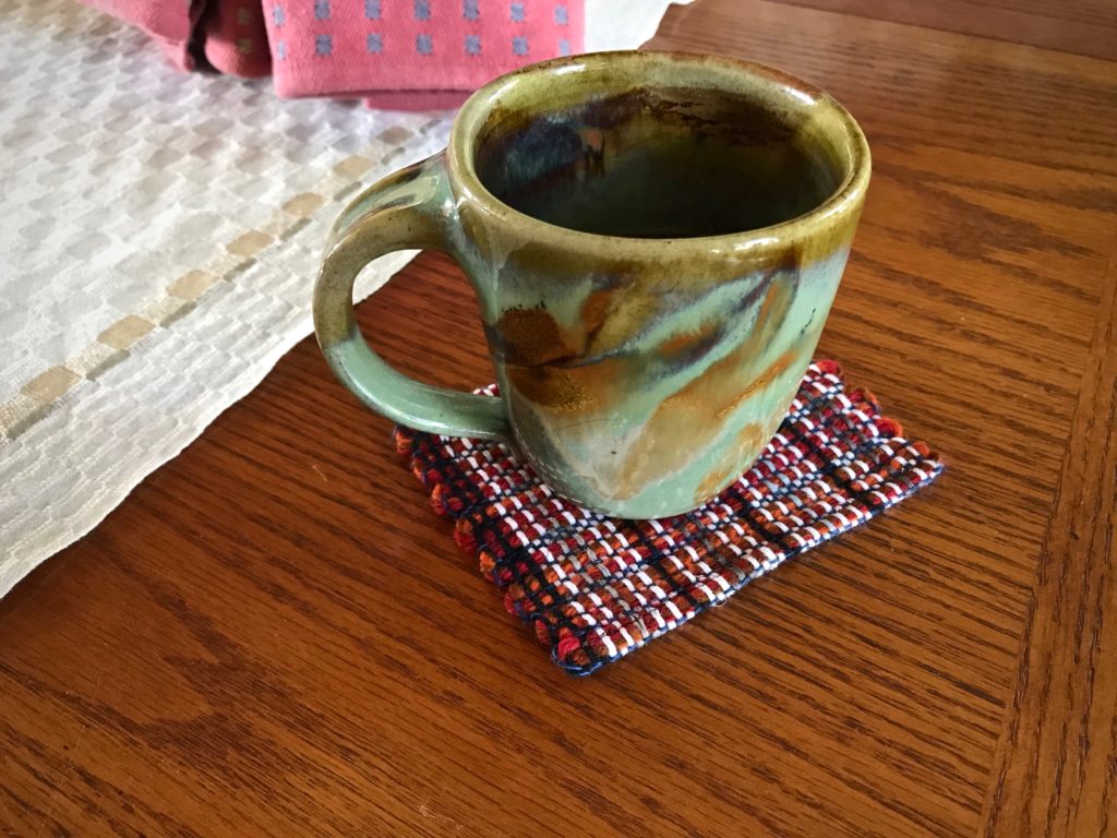 Coffee or tea, anyone? Handwoven mug rug.