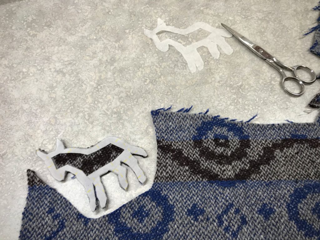 Handwoven remnants cut for applique Nativity.