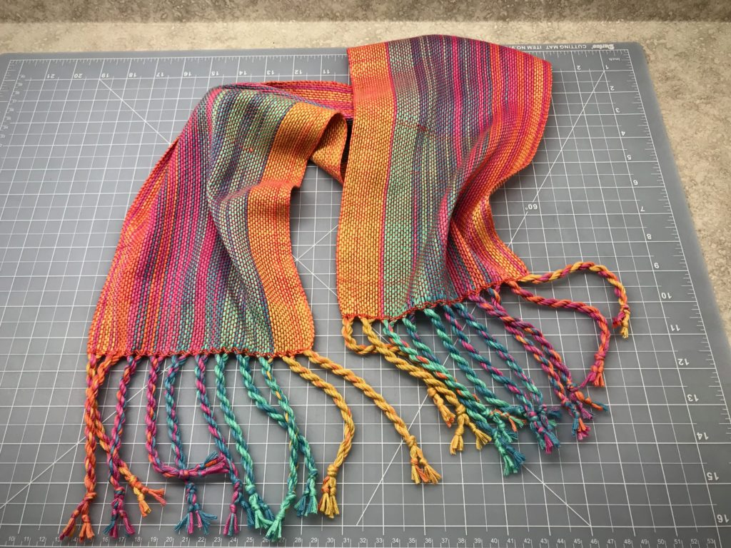 Handwoven scarf before washing.